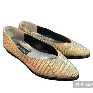 Vintage Prima Royale Gold Reptile Skin Flats Size 8.5